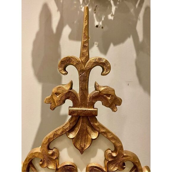 27” Long Bronze Spanish Gothic Revival Sconces 1920 Fluer de lis Knight Ornate - Picture 4 of 10